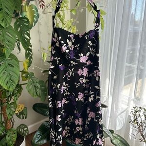 Donna Ricco Black Purple Flower Dress Halter Style